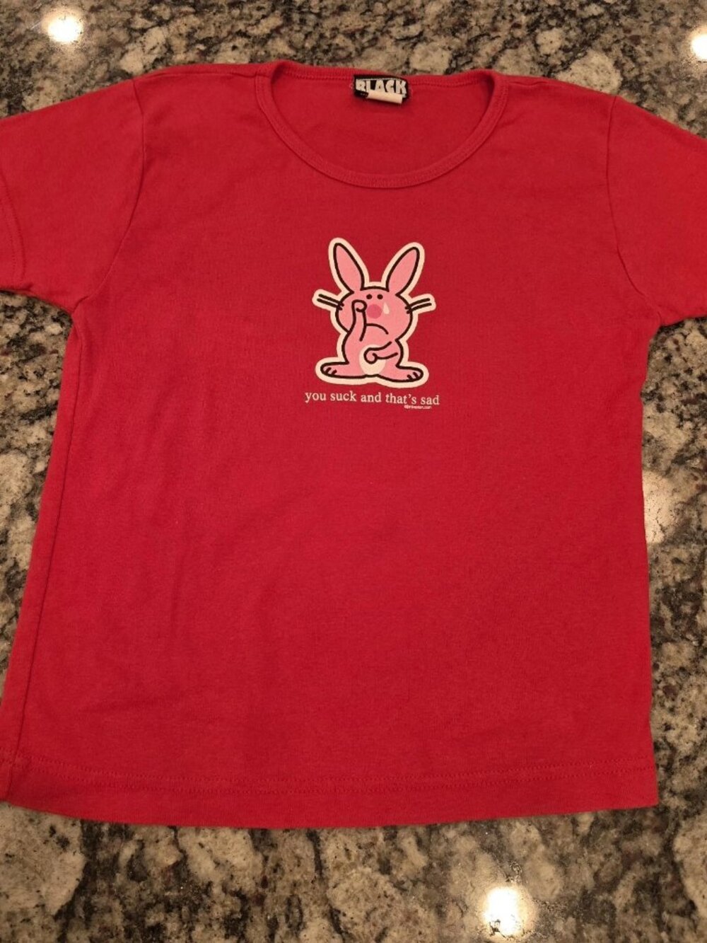 Vintage Jim Benton Happy Bunny Red T-Shirt Junior Size M You Suck And Thats Sad